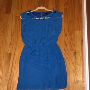 Blue midi dress with cross cross neck line
